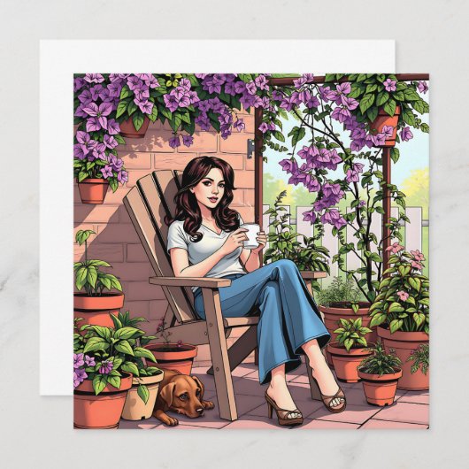 Hübscher Dame Drinking Coffee Relaxen im Freien (Vorne/Hinten)