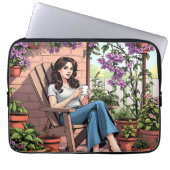 Hübscher Dame Drinking Coffee Relaxen im Freien Laptopschutzhülle (Vorderseite)