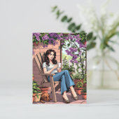 Hübscher Dame Drinking Coffee Relaxen im Freien Postkarte (Stehend Vorderseite)