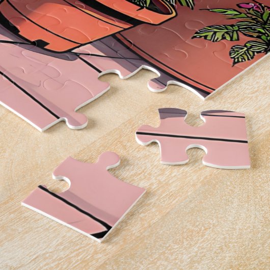 Hübscher Dame Drinking Coffee Relaxen im Freien Puzzle (Seite)