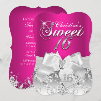 Hübscher Diamant Bow Hot Pink Sweet 16 Einladung