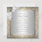 Hübscher Diamantbogen und Sparkle Swirl Gold Sweet Einladung (Rückseite)