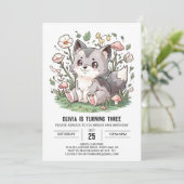 Hübscher digitaler Wolf Geburtstag Einladung (Stehend Vorderseite)