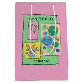 Hübscher Doodle Art 3 Pflanze, rosa, Geburtsname Mittlere Geschenktüte (Rückseite)