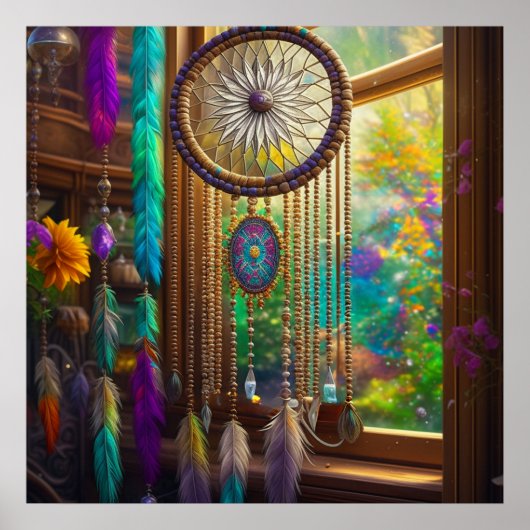 Hübscher Dreamcatcher in Window Lila Boho Poster (Vorne)