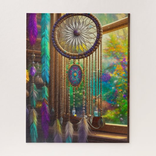 Hübscher Dreamcatcher in Window Lila Boho Puzzle (Vertikal)
