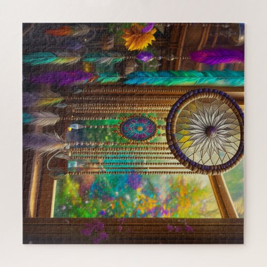 Hübscher Dreamcatcher in Window Lila Boho Puzzle (Horizontal)