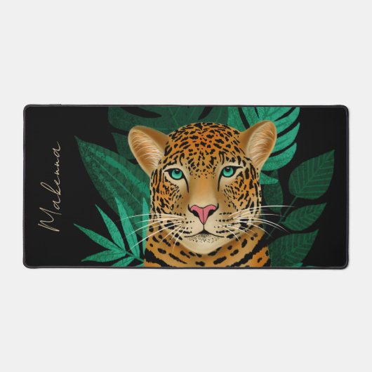 Hübscher Dschungel Leopard | Black| Name Schreibtischunterlage (Vorderseite)