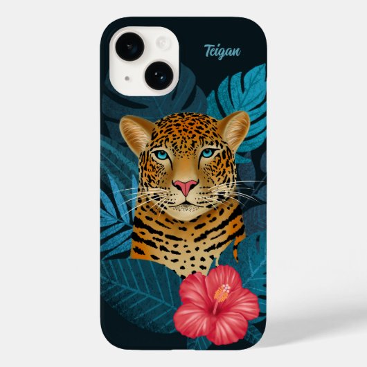 Hübscher Dschungel Leopard | Blau | Name Case-Mate iPhone Hülle (Rückseite)