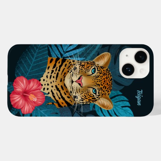 Hübscher Dschungel Leopard | Blau | Name Case-Mate iPhone Hülle (Rückseite (Horizontal))