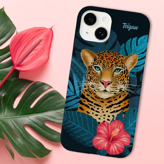Hübscher Dschungel Leopard | Blau | Name Case-Mate iPhone Hülle