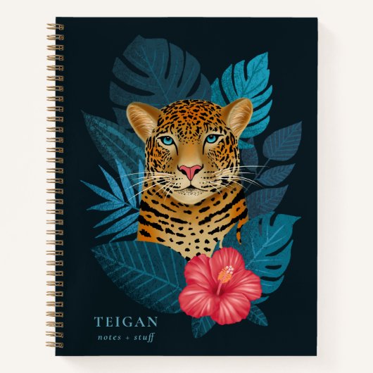 Hübscher Dschungel Leopard | Blau | Name Notizblock (Vorderseite)
