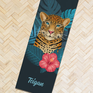 Hübscher Dschungel Leopard   Blau   Name Yogamatte