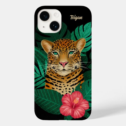 Hübscher Dschungel Leopard | Schwarz | Name Case-Mate iPhone Hülle (Rückseite)