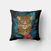 Hübscher Dschungel Leopard | Schwarz | Name Kissen (Rückseite)