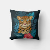 Hübscher Dschungel Leopard | Schwarz | Name Kissen (Vorderseite)