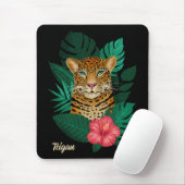 Hübscher Dschungel Leopard | Schwarz | Name Mousepad (Mit Mouse)