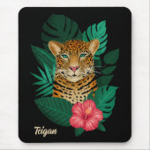 Hübscher Dschungel Leopard | Schwarz | Name Mousepad (Vorne)