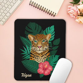 Hübscher Dschungel Leopard | Schwarz | Name Mousepad