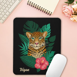 Hübscher Dschungel Leopard   Schwarz   Name Mousepad
