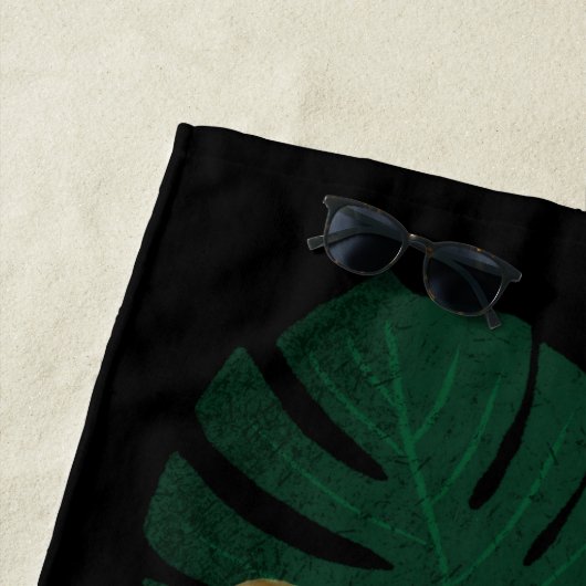 Hübscher Dschungel Leopard | Schwarz | Name Strandtuch (Beispiel)