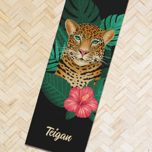 Hübscher Dschungel Leopard   Schwarz   Name Yogamatte