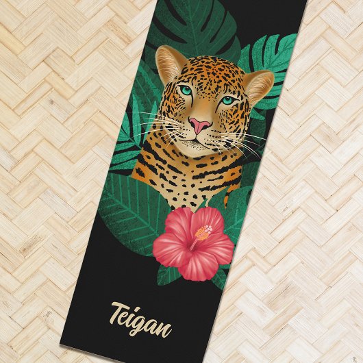 Hübscher Dschungel Leopard | Schwarz | Name Yogamatte