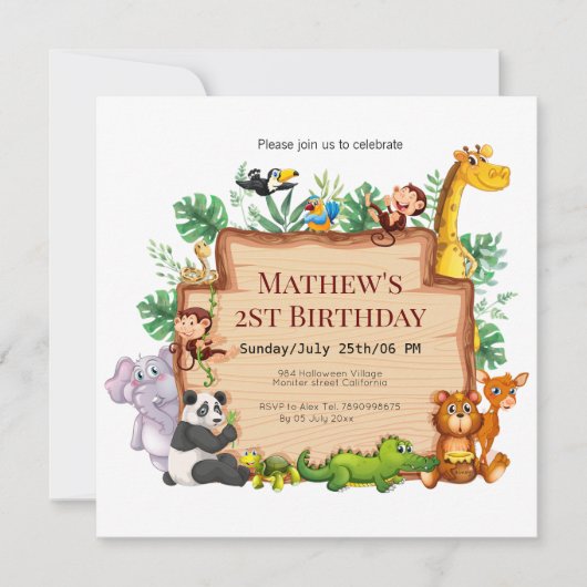 Hübscher Dschungel und wild lebende Tiere l Giraff Einladung (Vorderseite)