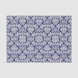 Hübscher dunkelblauer Blumendamast Seidenpapier
