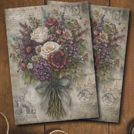 Hübscher dunkler Blumenstrauß-Ephemeren-Decoupage Seidenpapier
