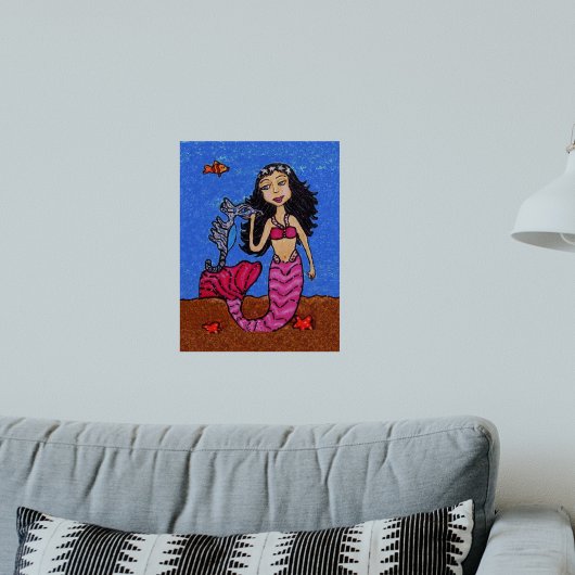 Hübscher dunkler Haar Meerjungfisch Seepferd Poster