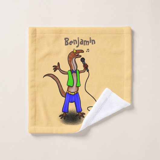 Hübscher Eidechsengesang mit Mikrofon-Cartoon Badhandtuch Set (Waschlappen)