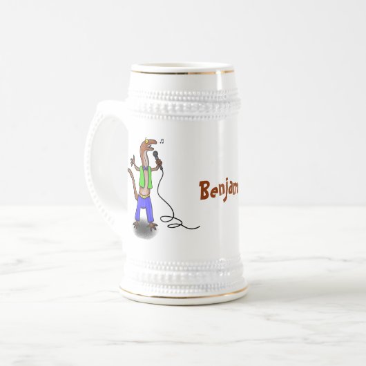 Hübscher Eidechsengesang mit Mikrofon-Cartoon Bierglas (Vorderseite Links)