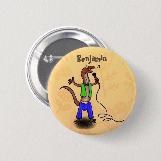 Hübscher Eidechsengesang mit Mikrofon-Cartoon Button (Vorne & Hinten)