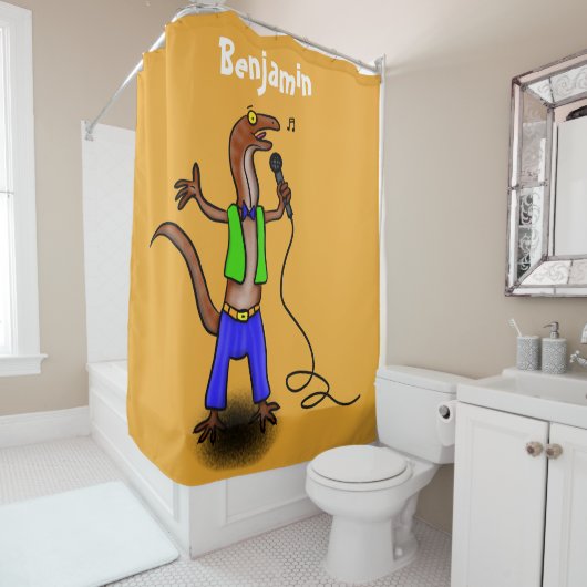 Hübscher Eidechsengesang mit Mikrofon-Cartoon Duschvorhang (Beispiel)