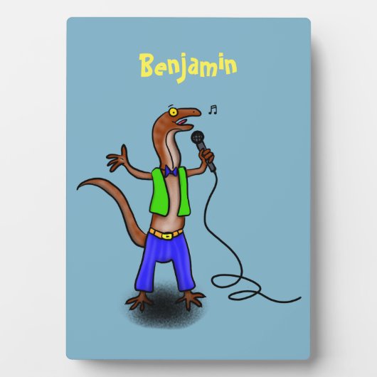 Hübscher Eidechsengesang mit Mikrofon-Cartoon Fotoplatte (Vorderseite)