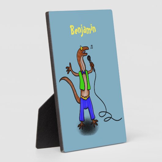 Hübscher Eidechsengesang mit Mikrofon-Cartoon Fotoplatte (Seite)