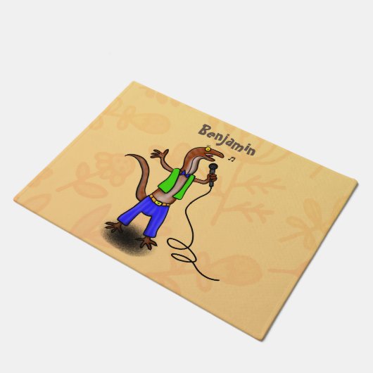 Hübscher Eidechsengesang mit Mikrofon-Cartoon Fußmatte (Schrägansicht)