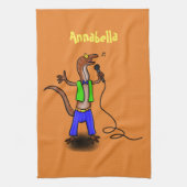 Hübscher Eidechsengesang mit Mikrofon-Cartoon Geschirrtuch (Vertikal)