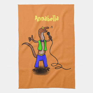 Hübscher Eidechsengesang mit Mikrofon-Cartoon Geschirrtuch