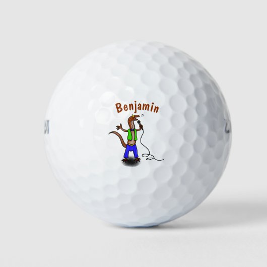 Hübscher Eidechsengesang mit Mikrofon-Cartoon Golfball (Vorderseite)