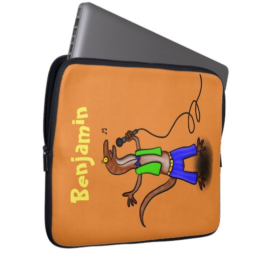 Hübscher Eidechsengesang mit Mikrofon-Cartoon Laptopschutzhülle (Vorne Rechts)