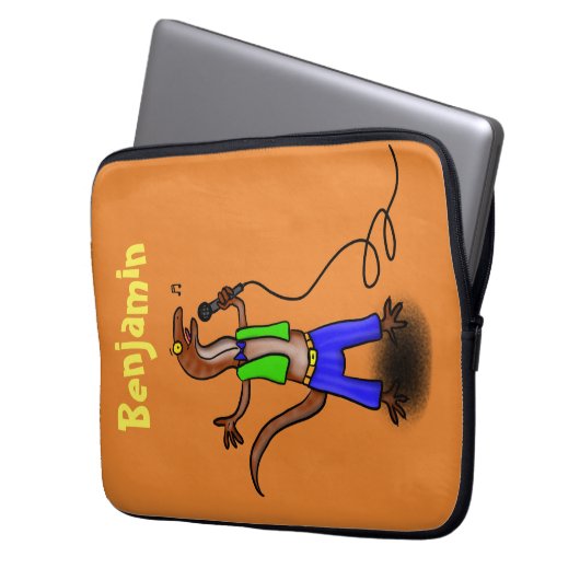 Hübscher Eidechsengesang mit Mikrofon-Cartoon Laptopschutzhülle (Vorderseite Links)