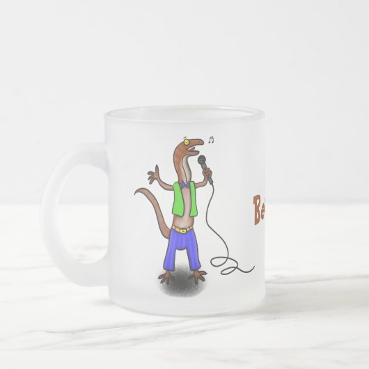 Hübscher Eidechsengesang mit Mikrofon-Cartoon Mattglastasse (Links)