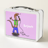 Hübscher Eidechsengesang mit Mikrofon-Cartoon Metall Brotdose (Rückseite)