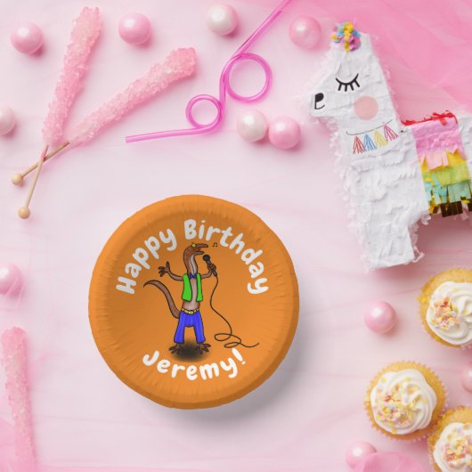 Hübscher Eidechsengesang mit Mikrofon-Cartoon Pappteller (Party)