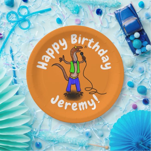 Hübscher Eidechsengesang mit Mikrofon-Cartoon Pappteller (Party)