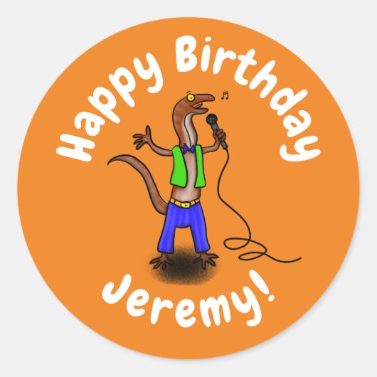 Hübscher Eidechsengesang mit Mikrofon-Cartoon Runder Aufkleber (Vorderseite)