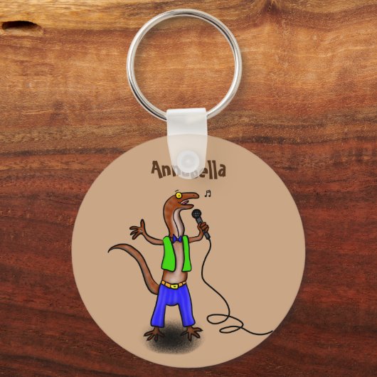 Hübscher Eidechsengesang mit Mikrofon-Cartoon Schlüsselanhänger (Vorderseite)