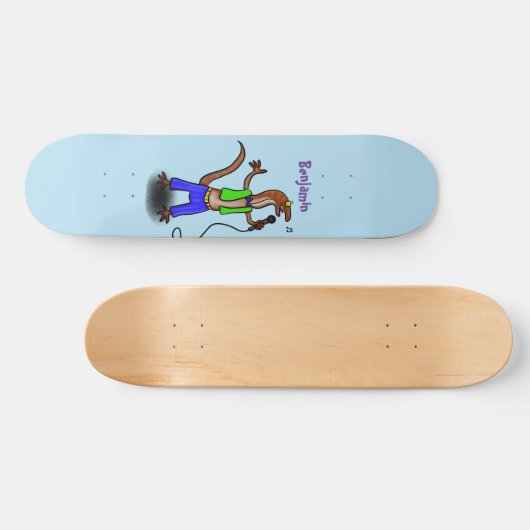 Hübscher Eidechsengesang mit Mikrofon-Cartoon Skateboard (Horizontal)